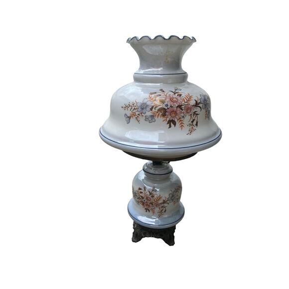 VTG Mid Century Casting Electric hurricane lamp Gone With the Wind 3 way floral - Picture 1 of 13